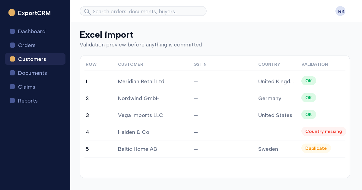 Excel import preview and validation in ExportCRM during migration