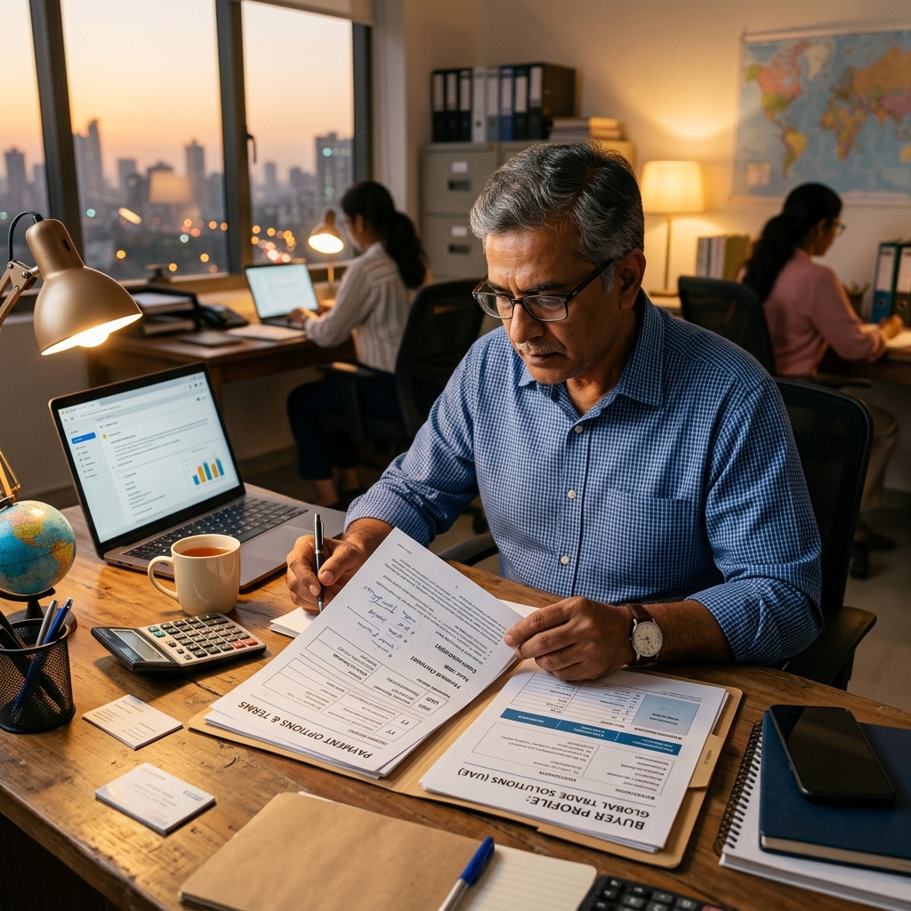 Exporter weighing payment terms against buyer risk before quoting — ExportCRM