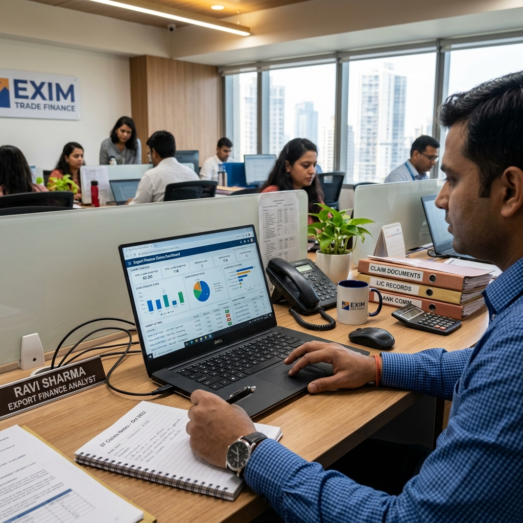 ExportCRM dashboard showing pending RODTEP and Duty Drawback claims per export order