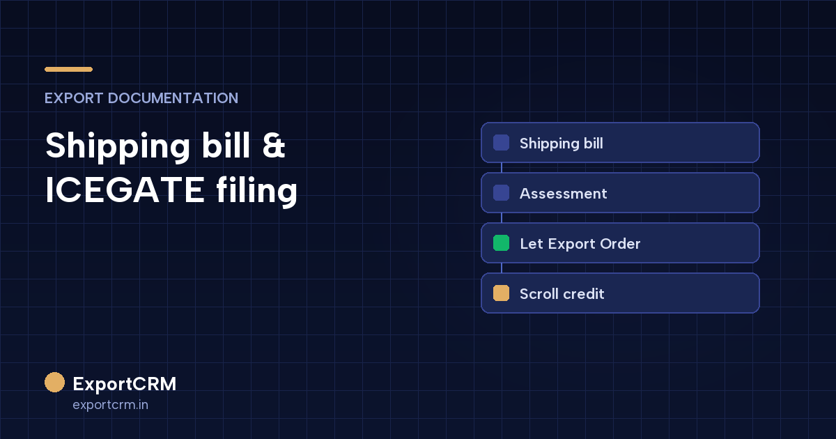 Exporter reviewing a shipping bill filed on ICEGATE before loading — ExportCRM